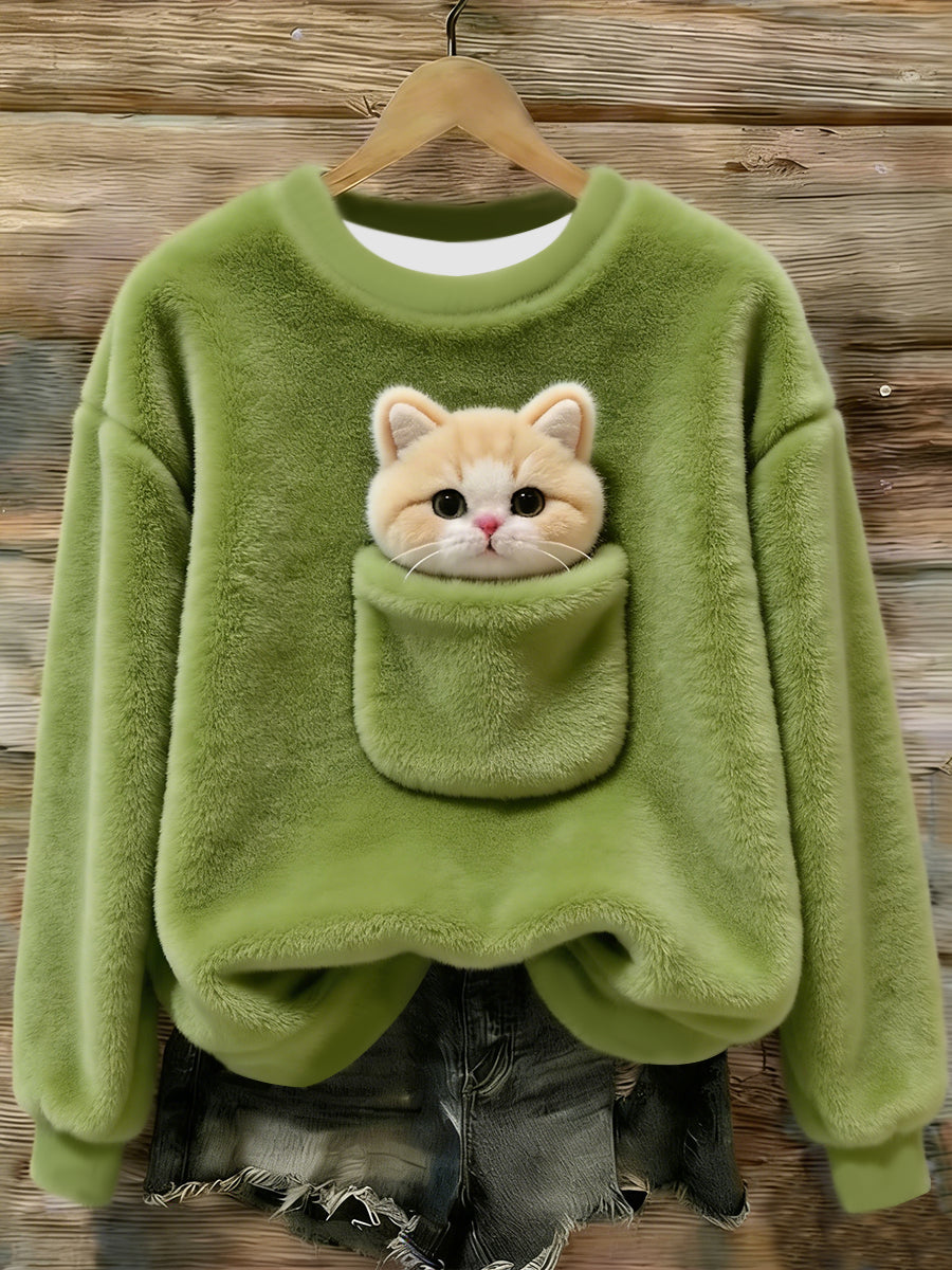 Kvinders søde Animal Art Print Casual Flannel Sweater.