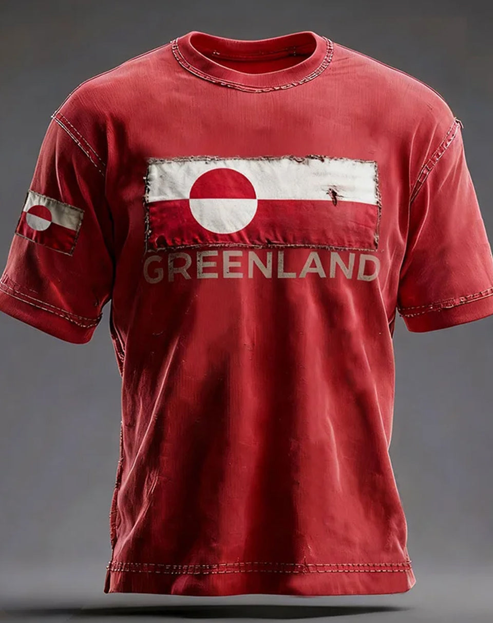 Mænds Grønland Print besætning hals Kort ærme T-shirt