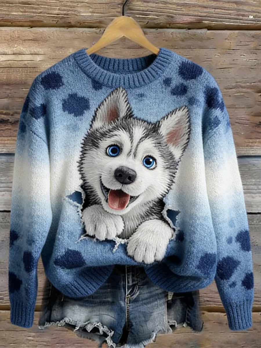 Kvinders gradient Sjov Husky hund mønster Kvinders hyggelige sweatere