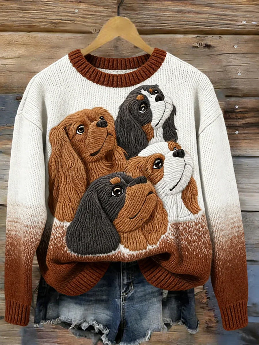 Kvinders dejlige hunde Mønster Vintage Hyggelig sweater.