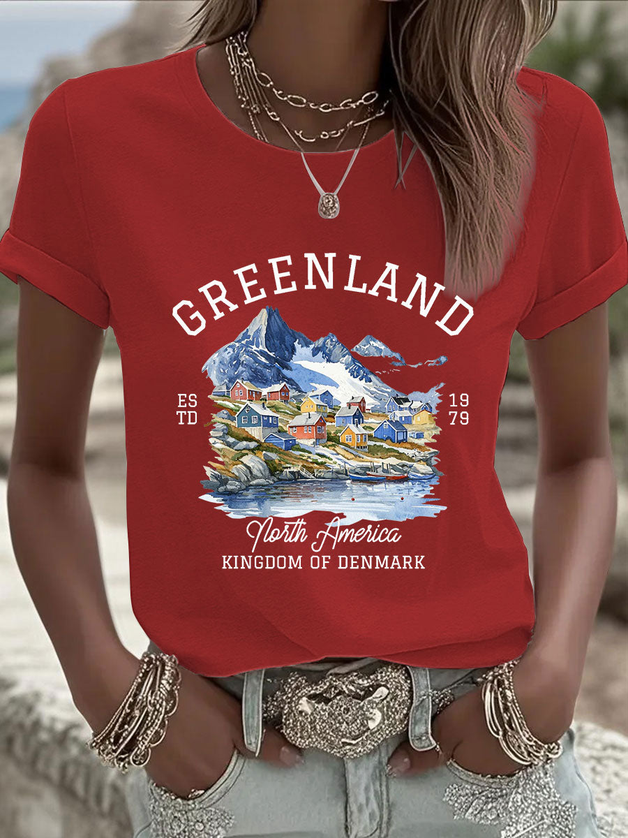 Kvinders Grønland Print Casual T-shirt