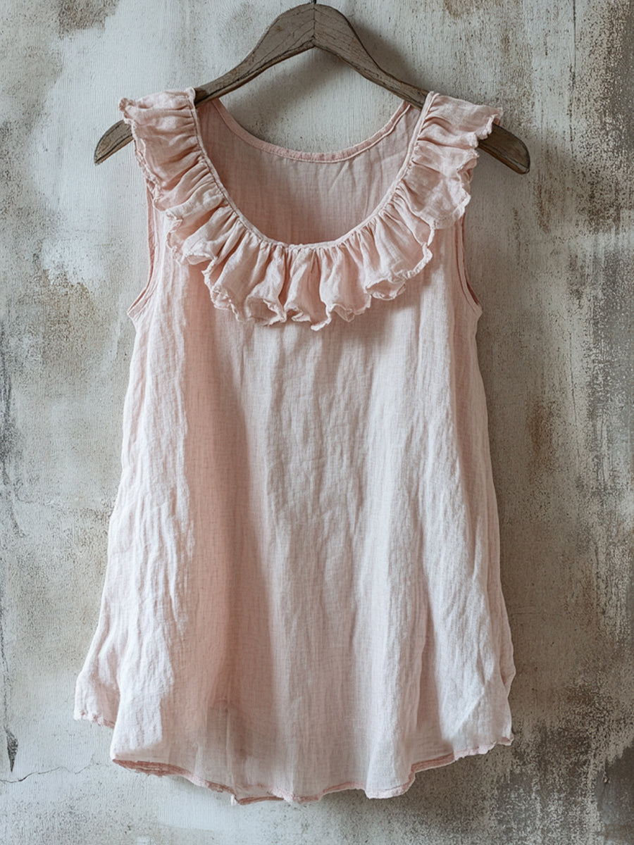 Kvinders Elegant Ruffled Design Linen skjorte