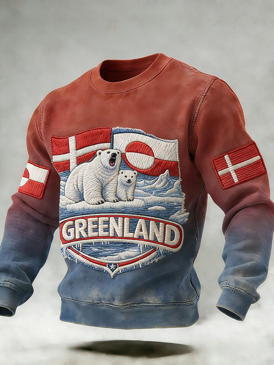 Mænds Grønland Print Casual Sweatshirt