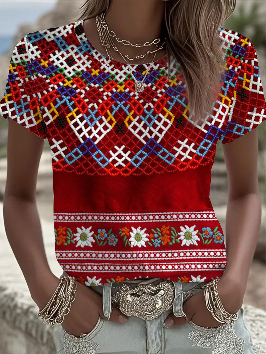 Kvinders Grønland Traditionelle mønster Print Casual T-shirt
