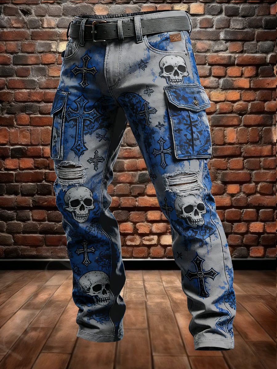 Mænds Retro Vacation Business Skull Art Print Casual Workwear Bukser