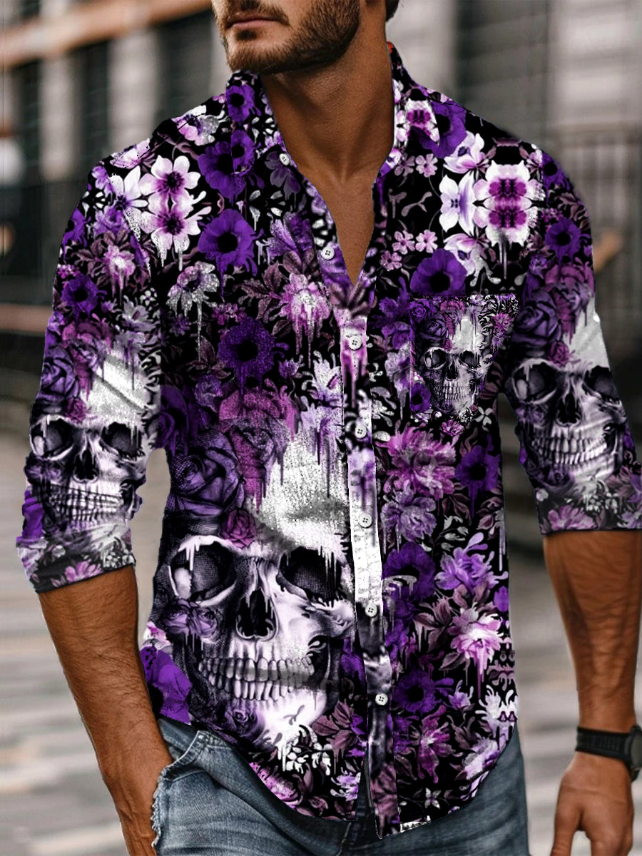 Retro mænds abstrakt punk kunst print Casual Langærme skjorte