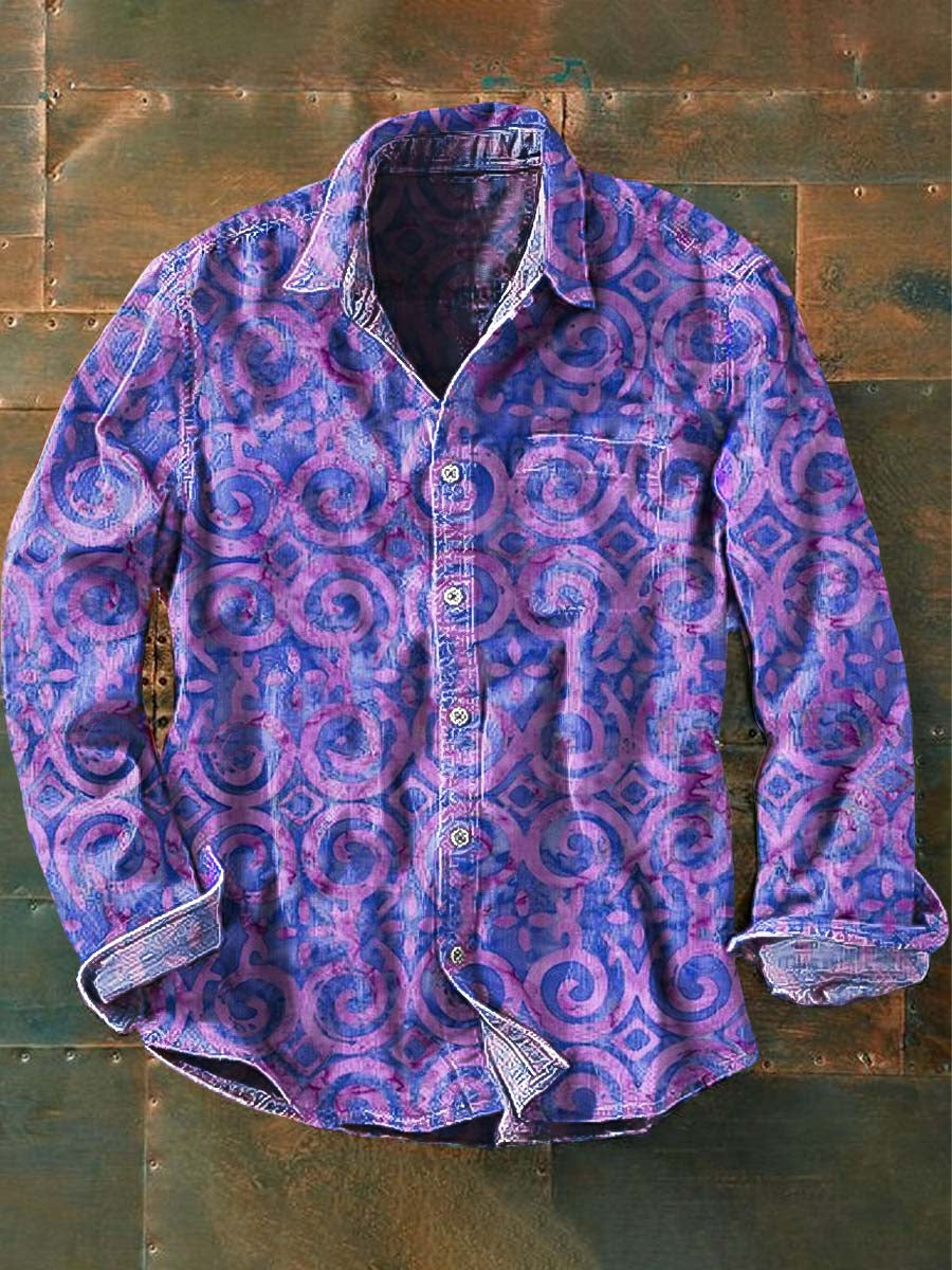 Mænds Vintage Blomster Print Casual Lang ærme skjorte
