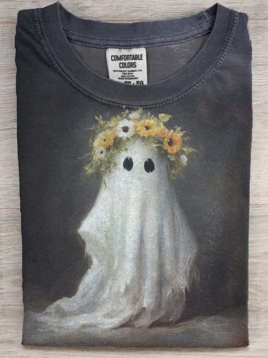Halloween krans Spøgelse Print Casual korte ærme T-shirt