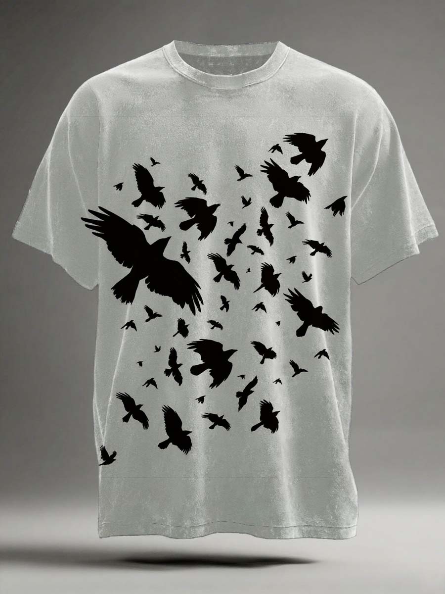 Halloween Crow Print Casual Kort-ærme T-shirt