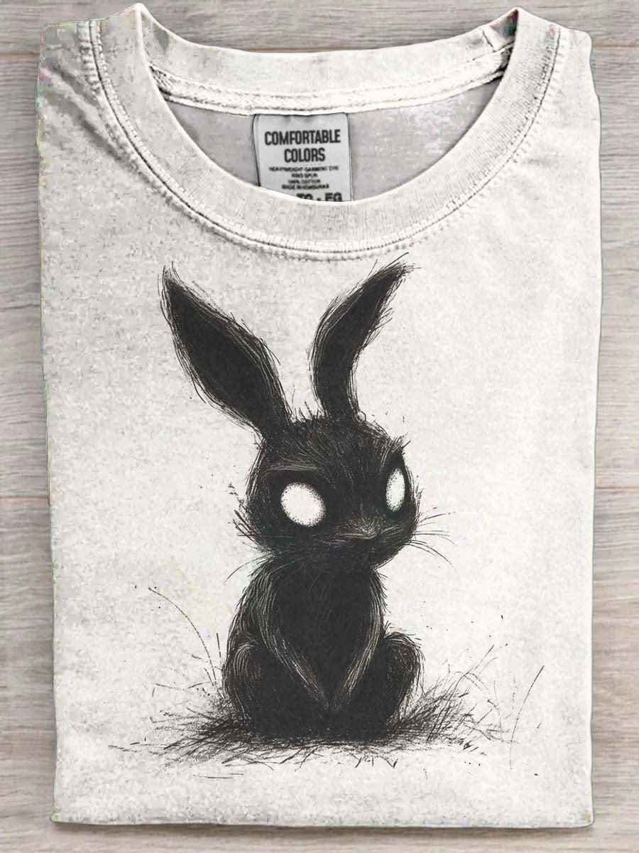 Halloween Kanin Print Casual kortærme T-shirt