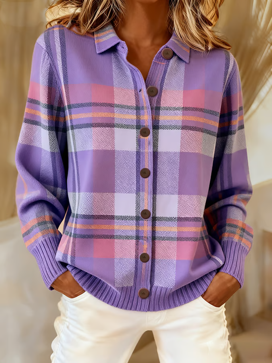 Kvinder Casual Lilla Plaid Strikket Cardigan