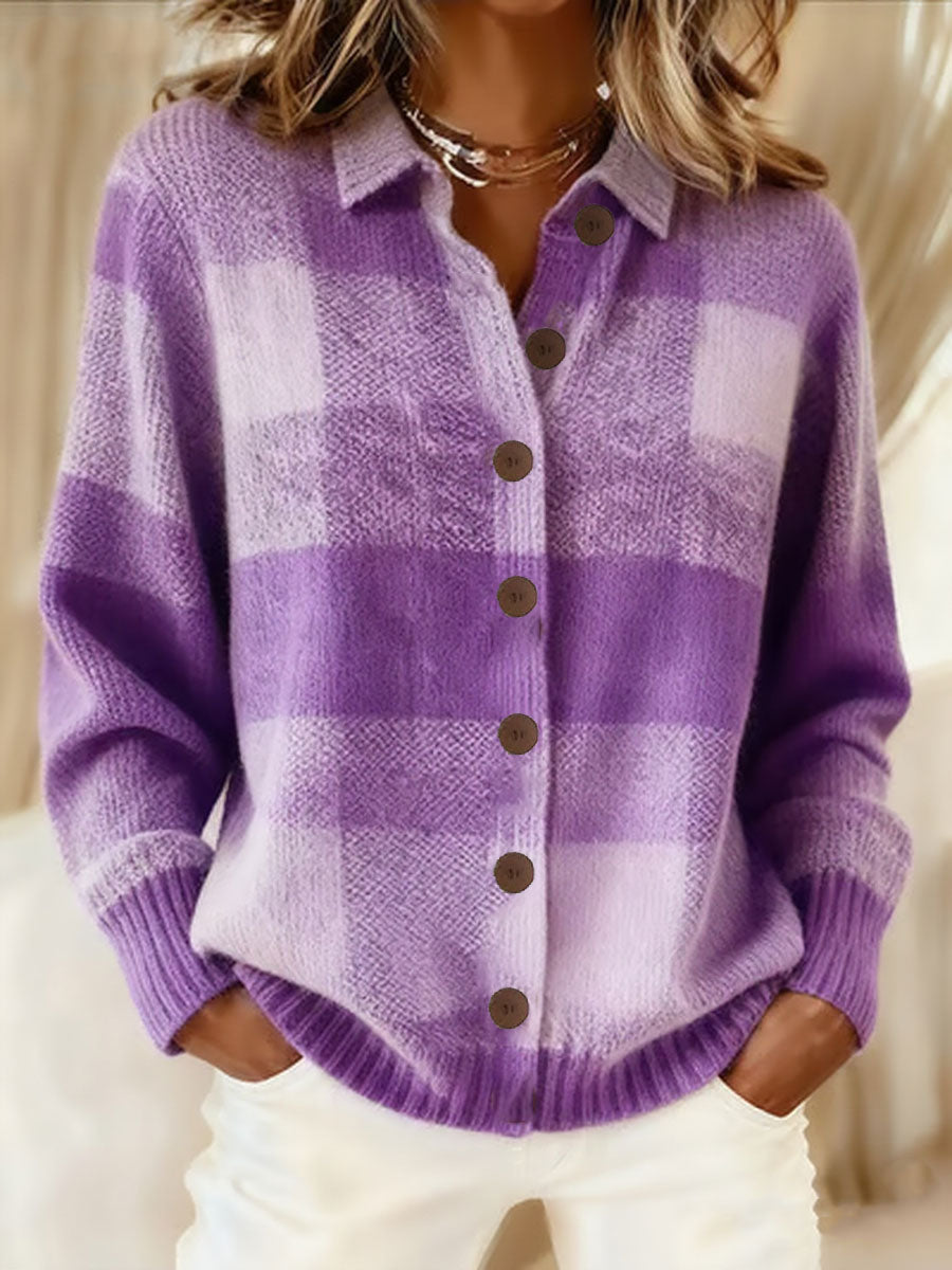 Kvinders lilla kunst Strik Lapel Knap Strik Cardigan