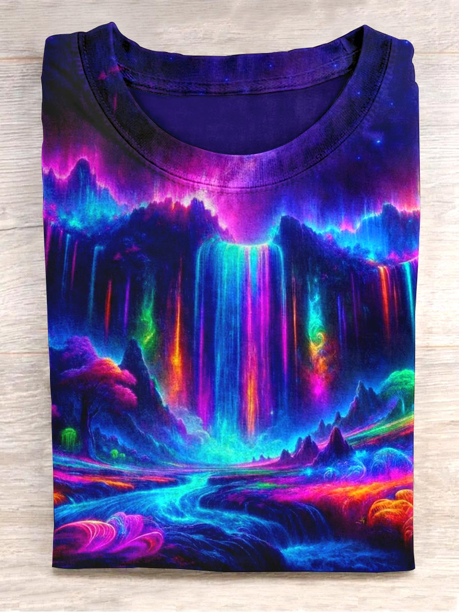 Unisex Farverige Fluorescerende Vandfald Abstrakt Print Design T-Shirt