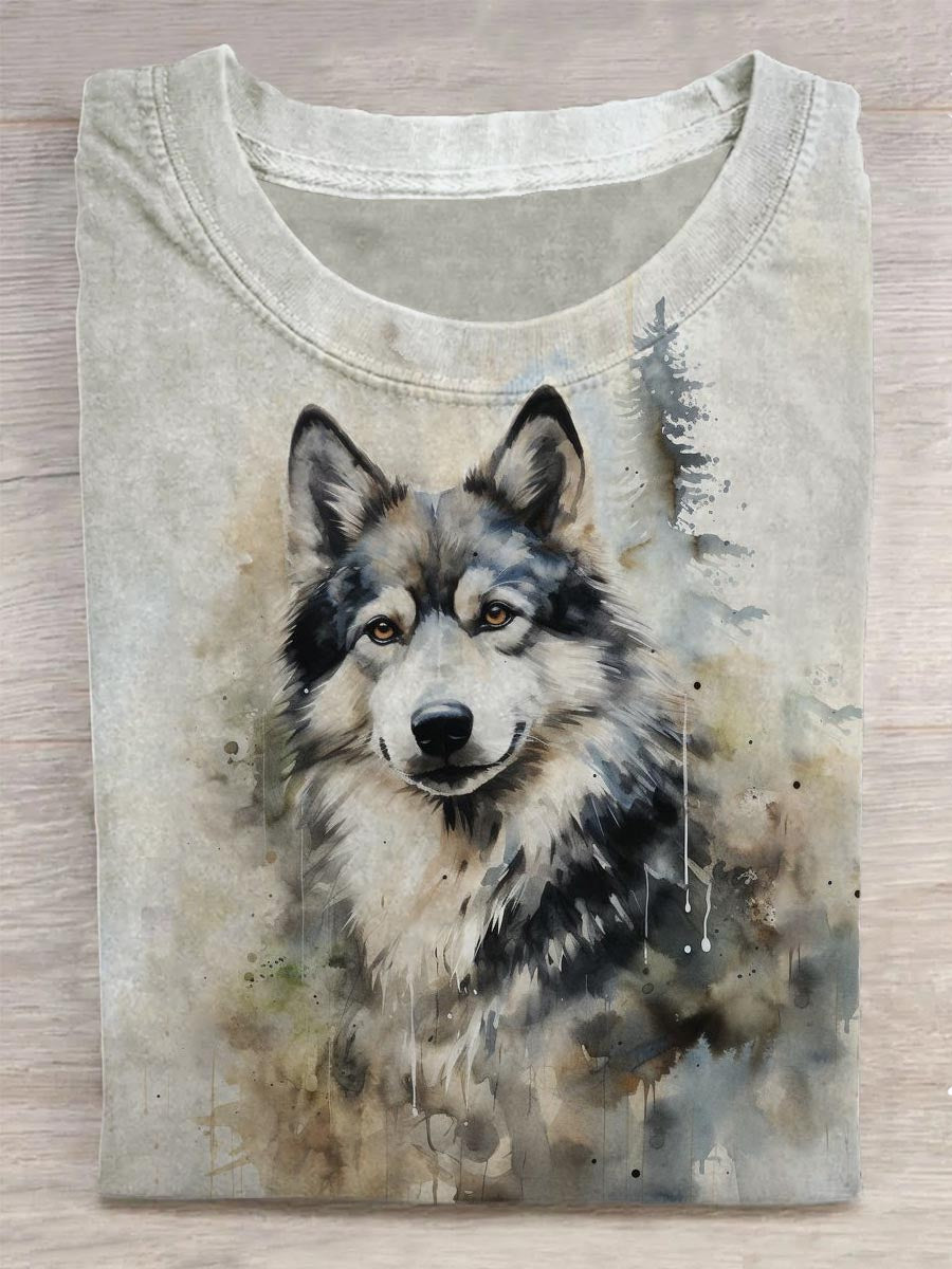 Unisex Ink Maleri Wolf Abstract Print Design T-Shirt