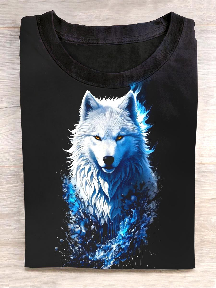 Unisex White Wolf Abstract Print Design T-shirt