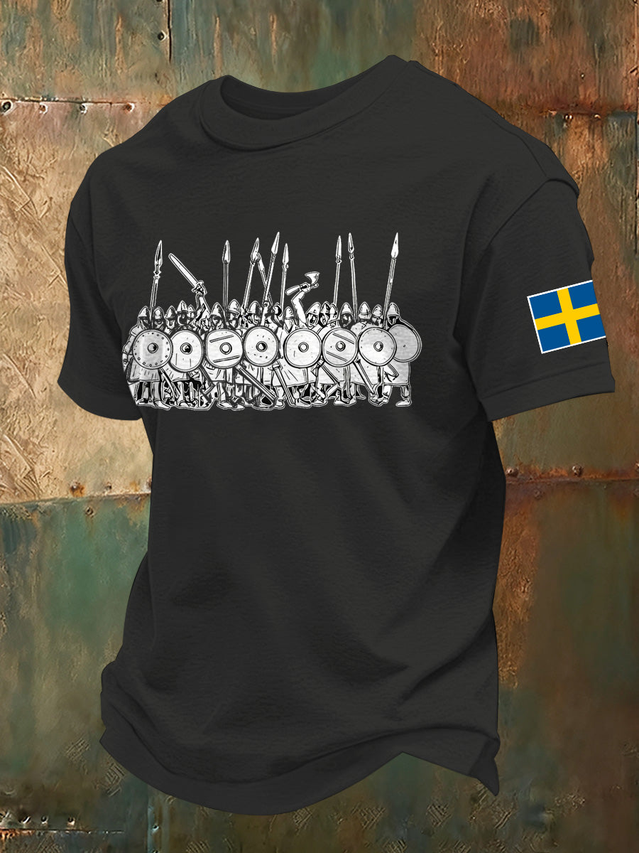Mænds svensk Viking-tema trykt T-shirt