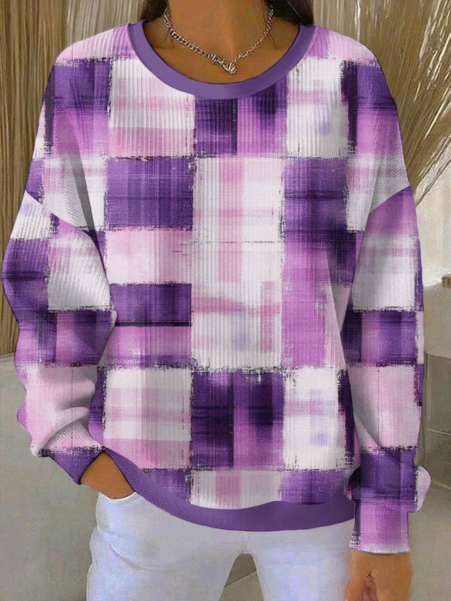 Kvindernes lilla kunstprint afslappet sweatshirt