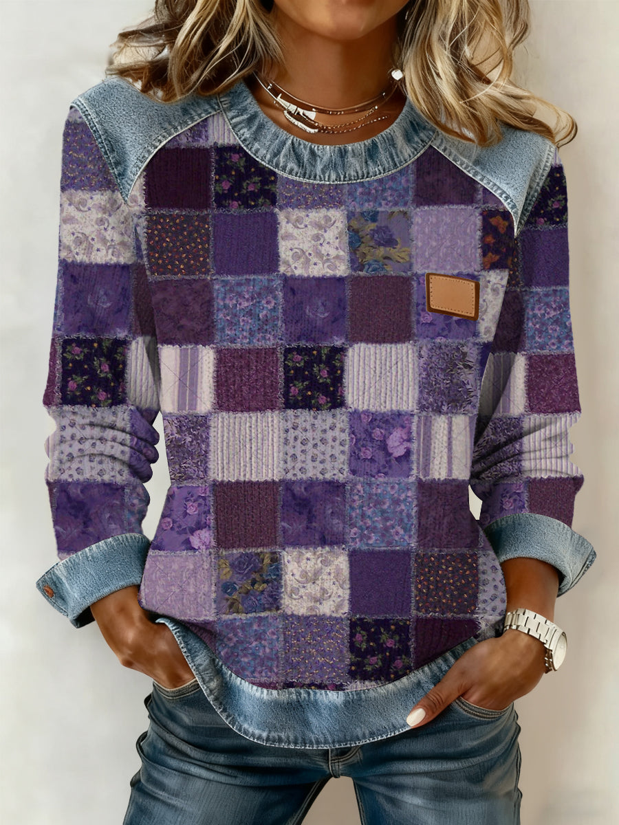 Kvinders Alzheimers bevidsthed Purple Blomster Patchwork hæte
