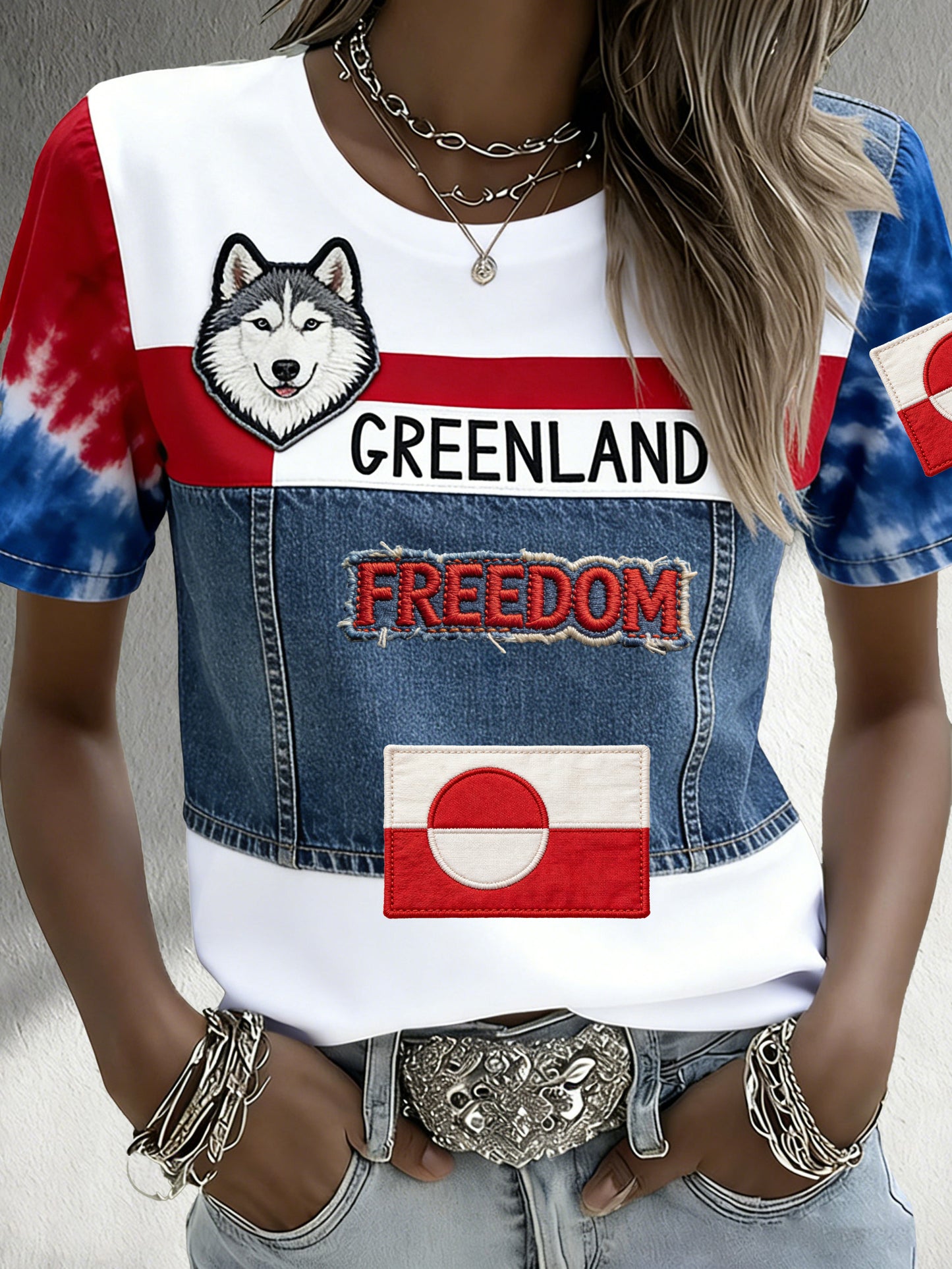 Kvinder Grønland Gratis kunst Print Patchwork T-shirt