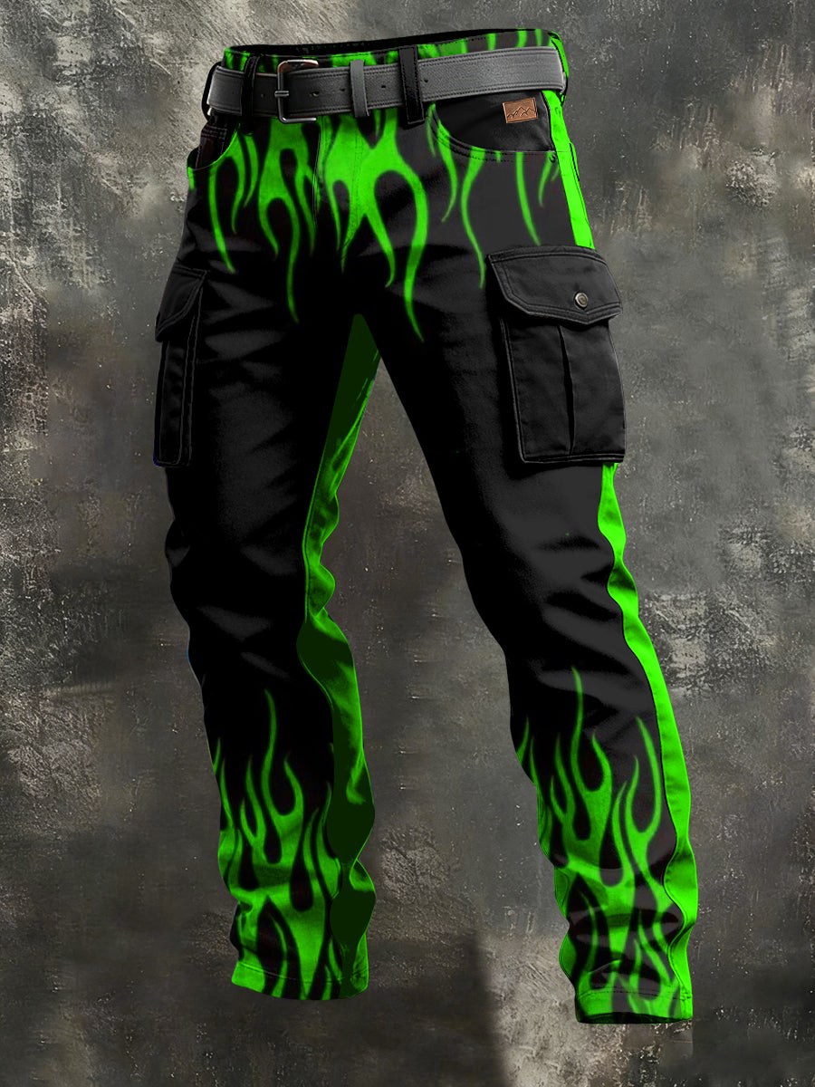 Mænds Retro Vacation Business Flame Art Print Casual Workwear Bukser