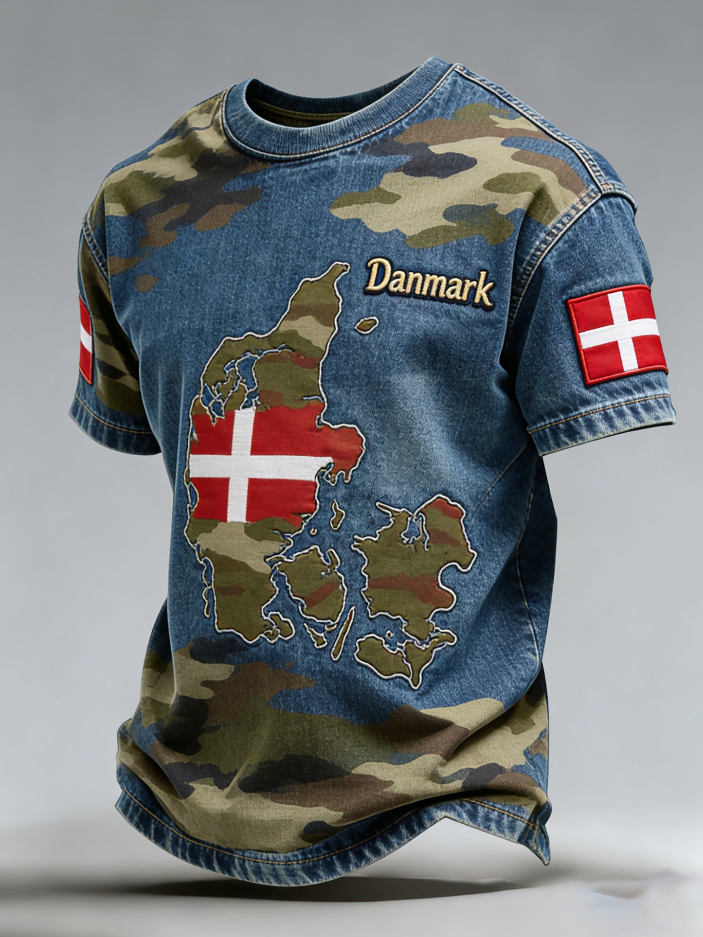 Mænds dansk camouflage kunstprint sammensyet t-shirt