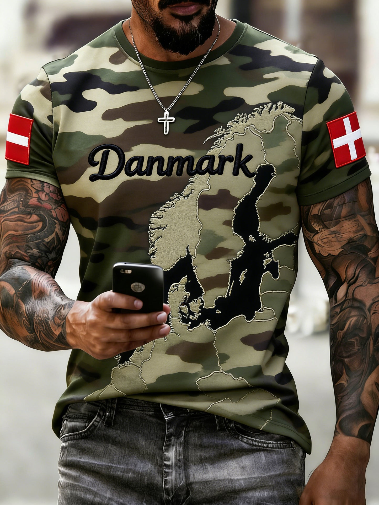 Mænds kunstprint med det danske flag på gaver til mærkedage – T-shirt