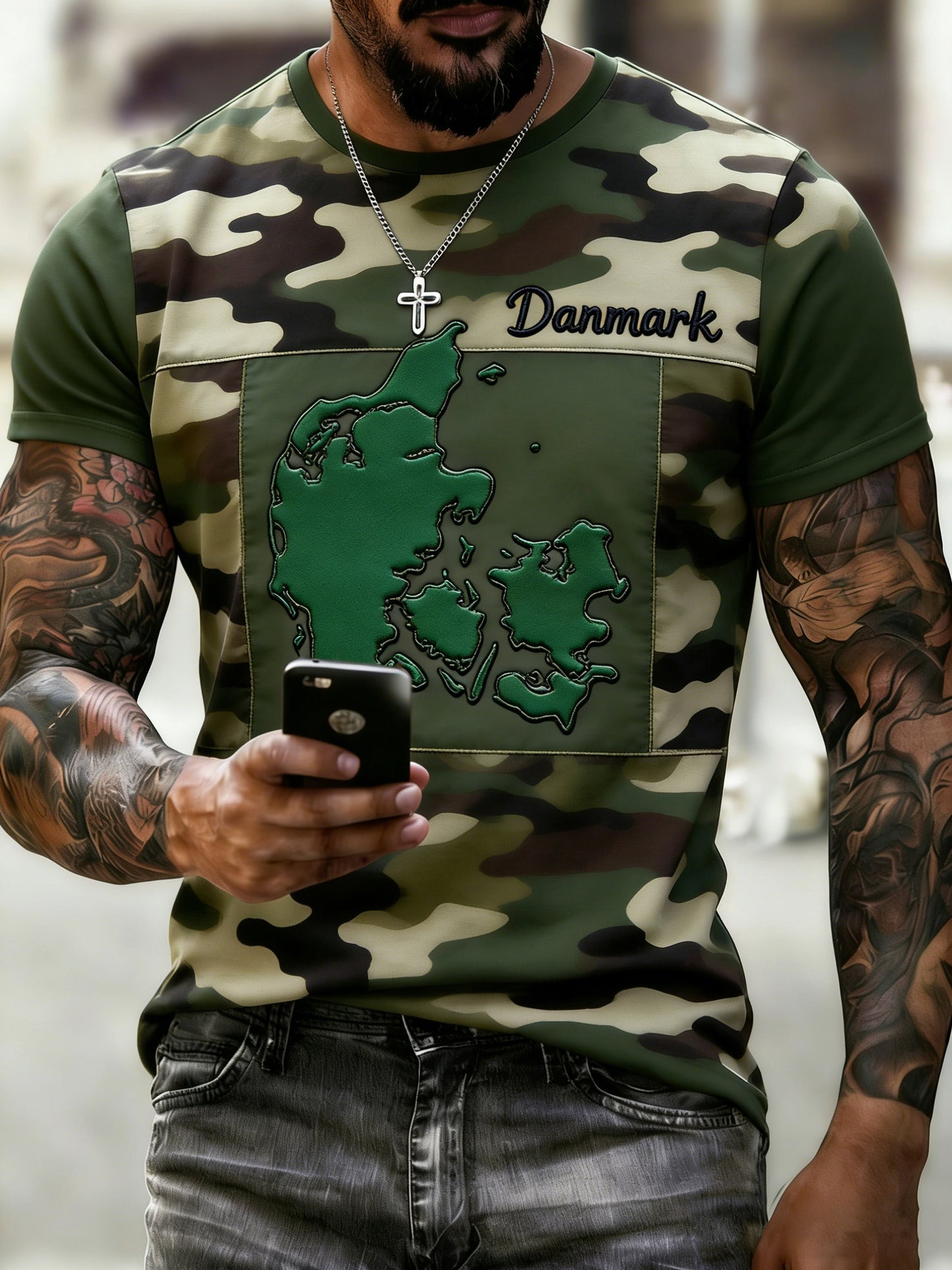 Mænds kunstprint med det danske flag på gaver til mærkedage – T-shirt