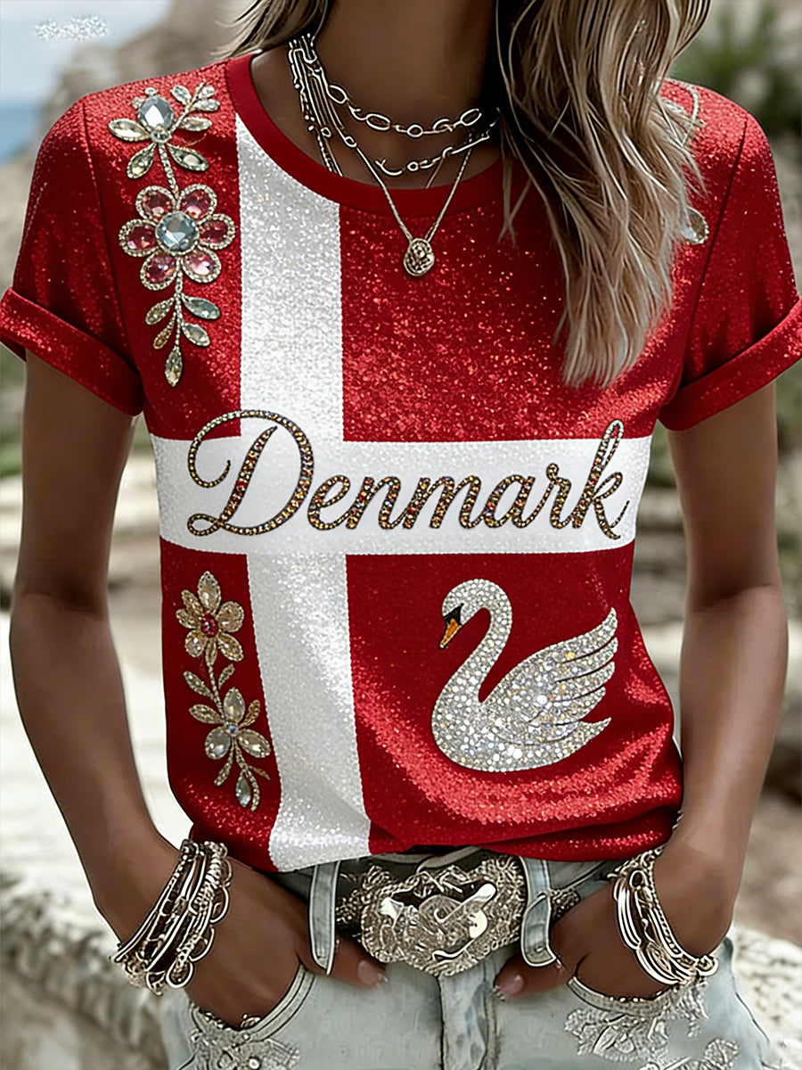 Kvinders t-shirt med rund hals og print