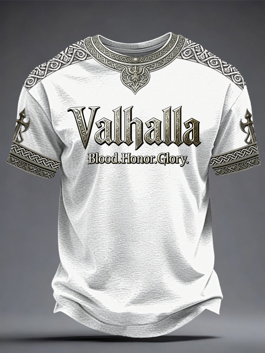 Mænds vikingestil Valhalla-printet t-shirt