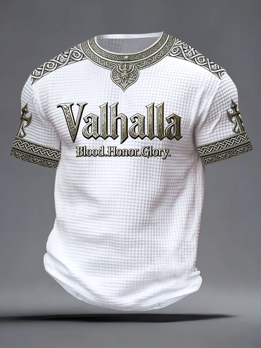 Mænds svensk Viking-stil Valhalla Trykt Vaffel T-shirte