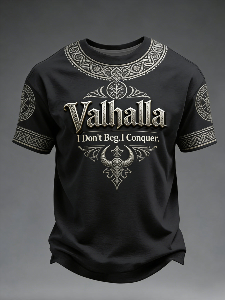 Mænds vikingestil Valhalla-printet t-shirt