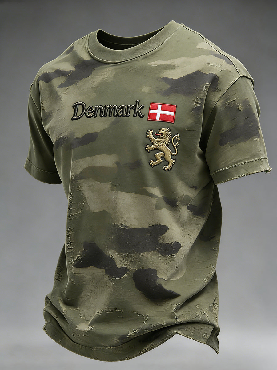 Mænds slidt camouflageprint t-shirt med korte ærmer