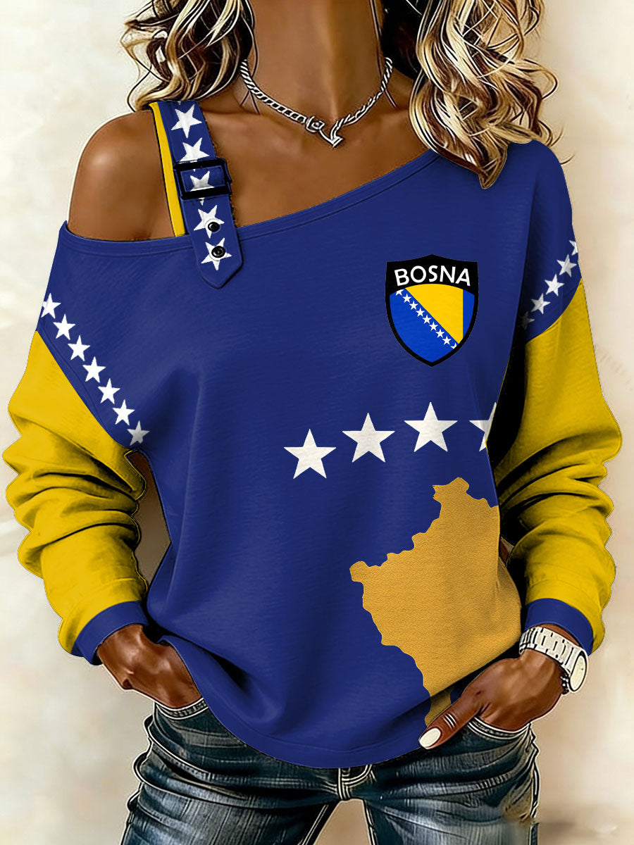 Kvinders Bosnien Fodboldfan ZMAJEVI Print Uformel skulderløs sweatshirt