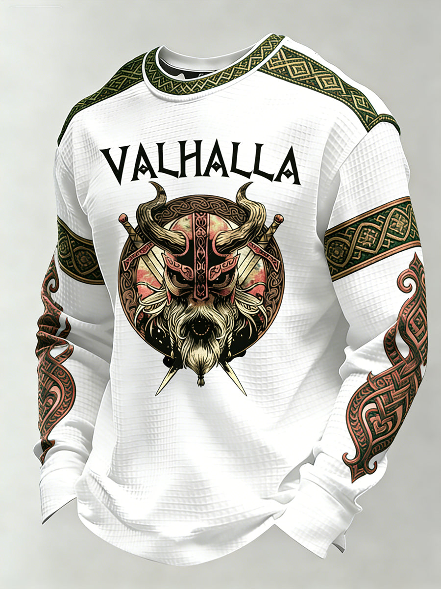 Herrer Viking Valhalla Print Waffle Langærmet T-shirt