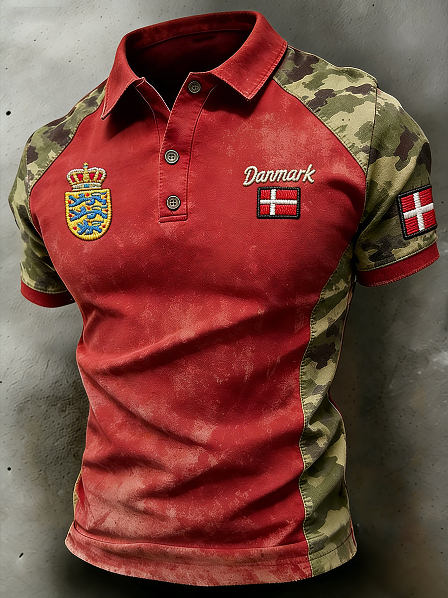 Mænds Casual Polo skjorte med camouflage Print og broderi accenter