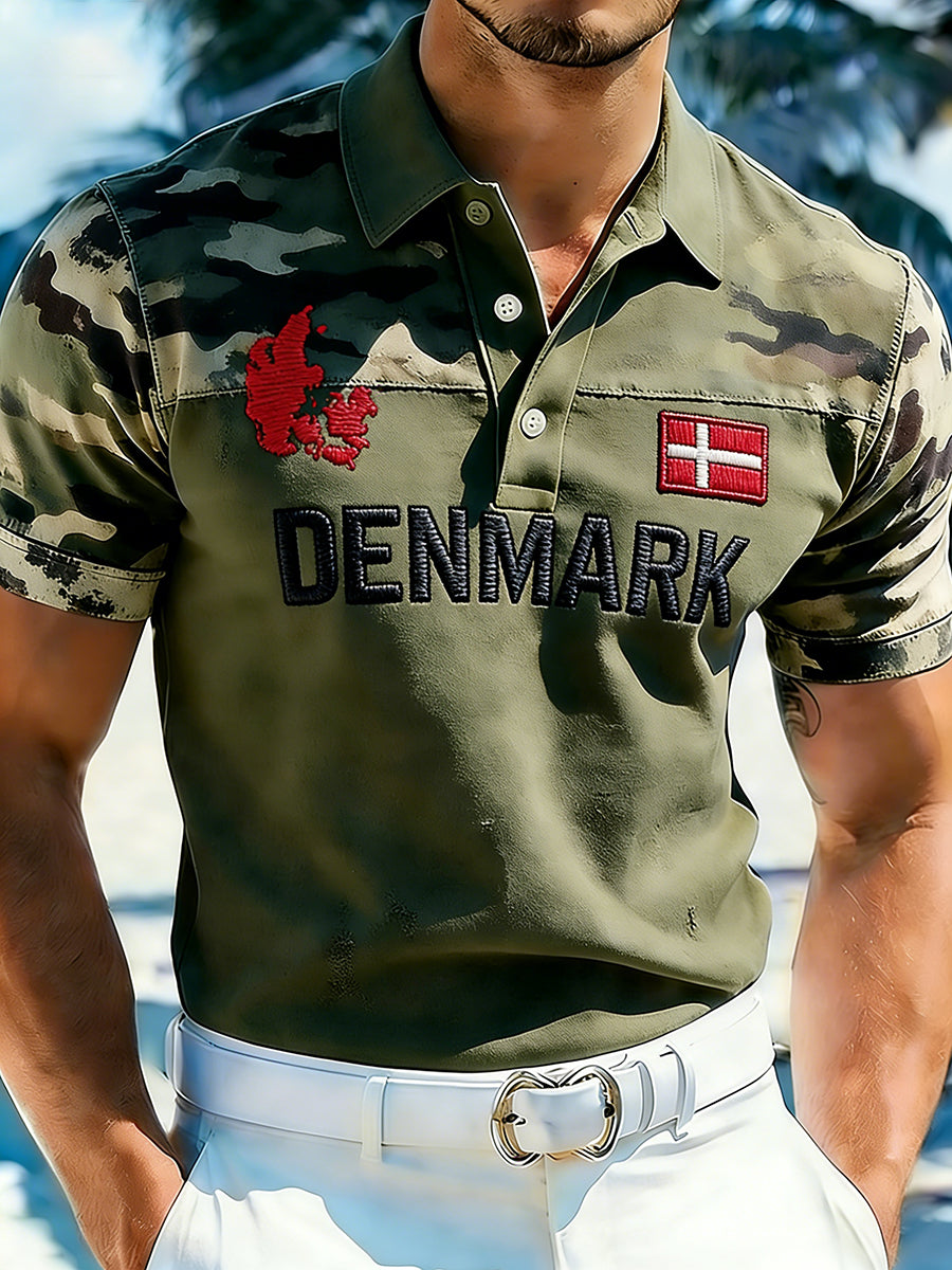Herrepolo med camouflage- og slidt print