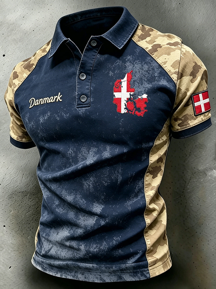 Mænds slidt camouflageprint-polostrømme