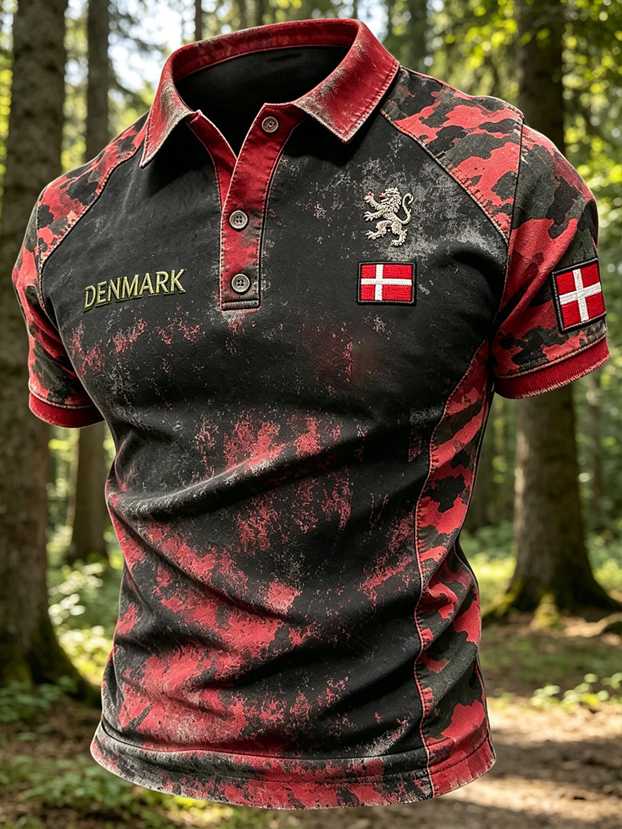Mænds slidt kamouflagetrykt poloshirt