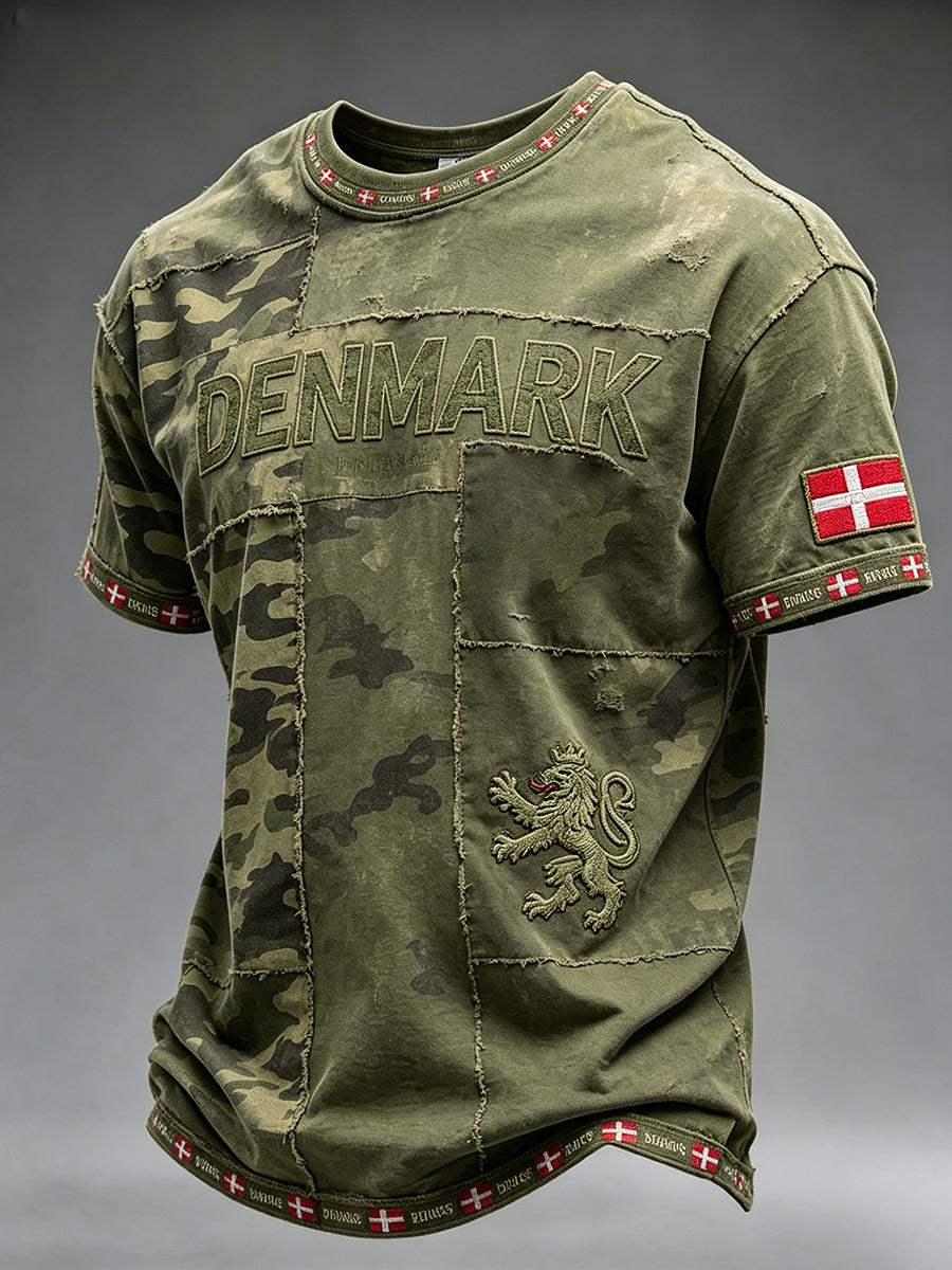Herre-t-shirt i camouflage med patineret print
