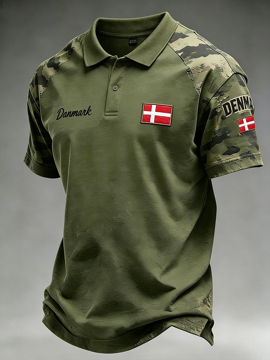 Herrepolo med camouflage og distressed print