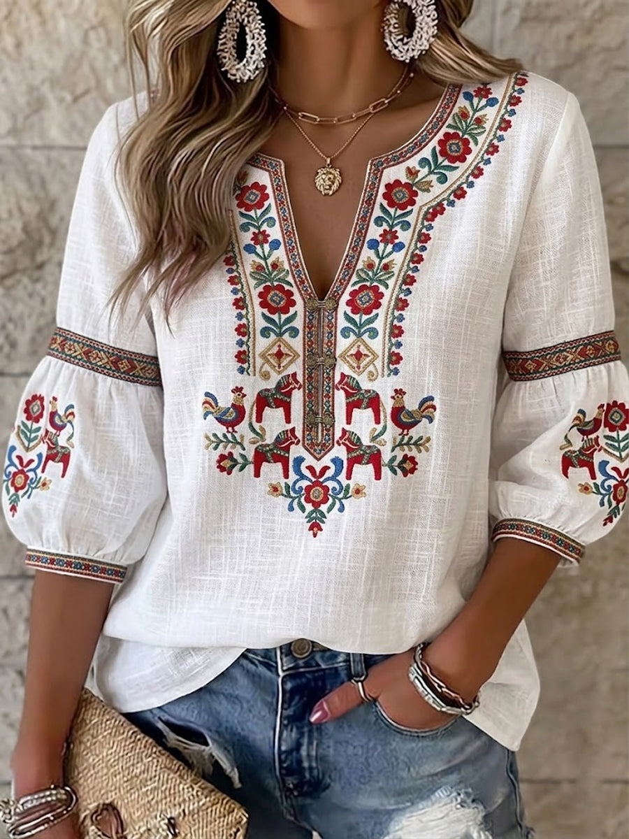 Kvinders Vintage-Stil svensk midsommer-Inspireret bomuld-Linen Bluse
