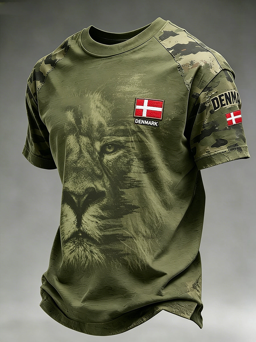 Mænds slidt camouflage-T-shirt med løveprint