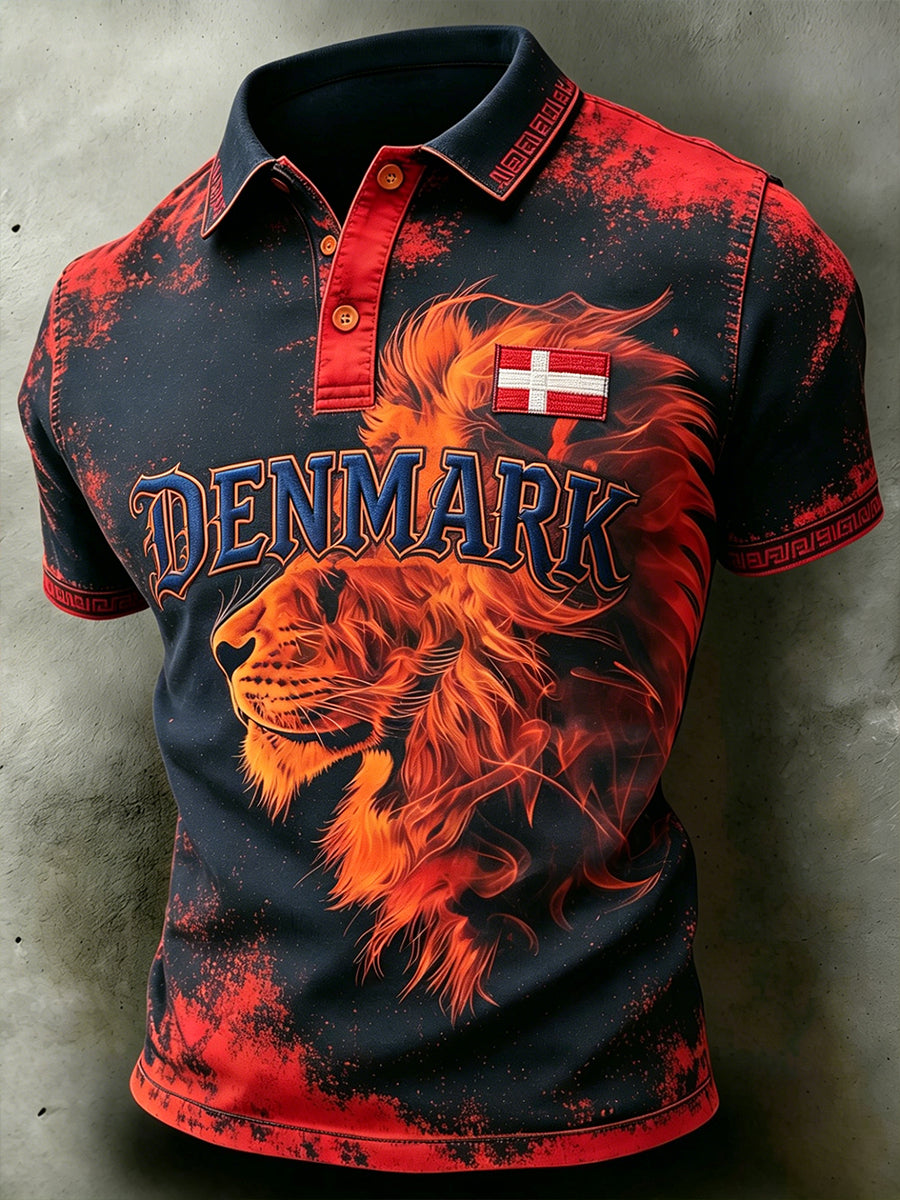 Mænds bekymrede camouflage Short-ærme Polo skjorte med løve print