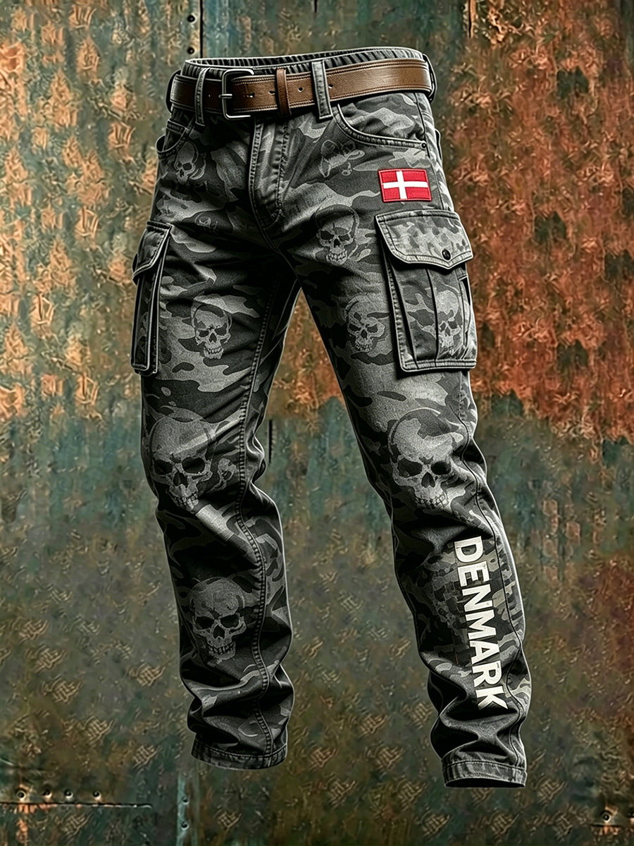 Mænds bekymrede camouflage Skull Print Cargo Buks