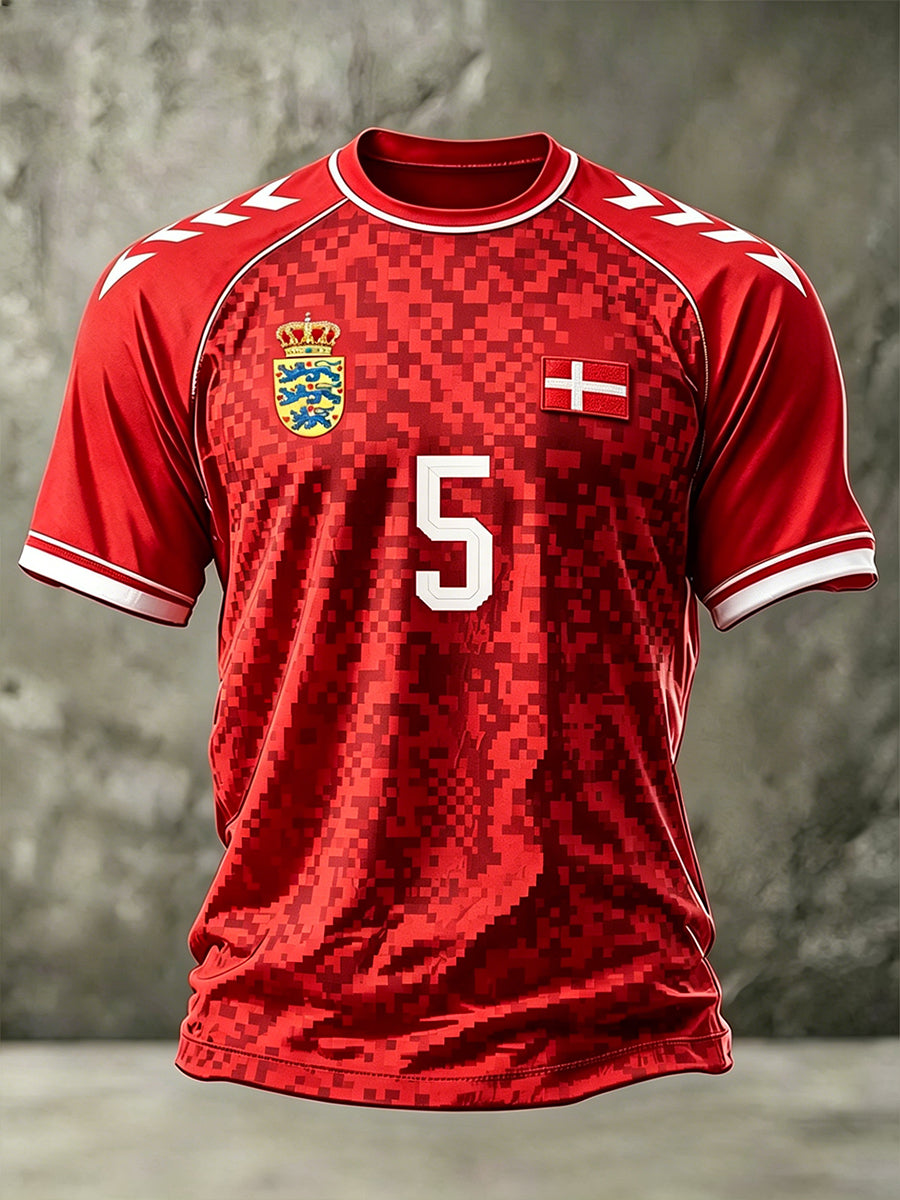 Herre-raglan-T-shirt med fodboldmotiv