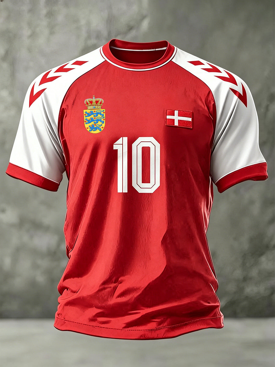 Herre-raglan-T-shirt med fodboldmotiv