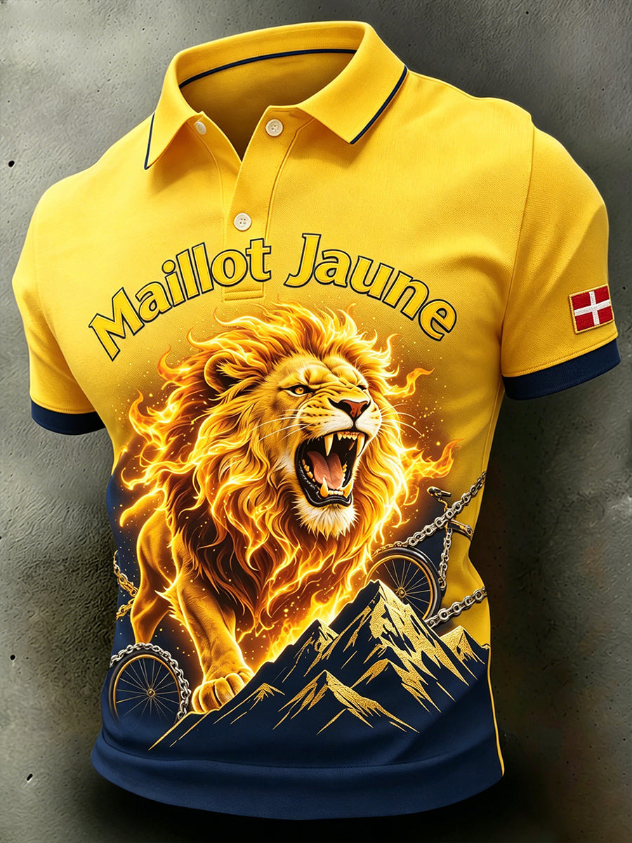 Herrepolo med Tour de France-tema og flammeløveprint