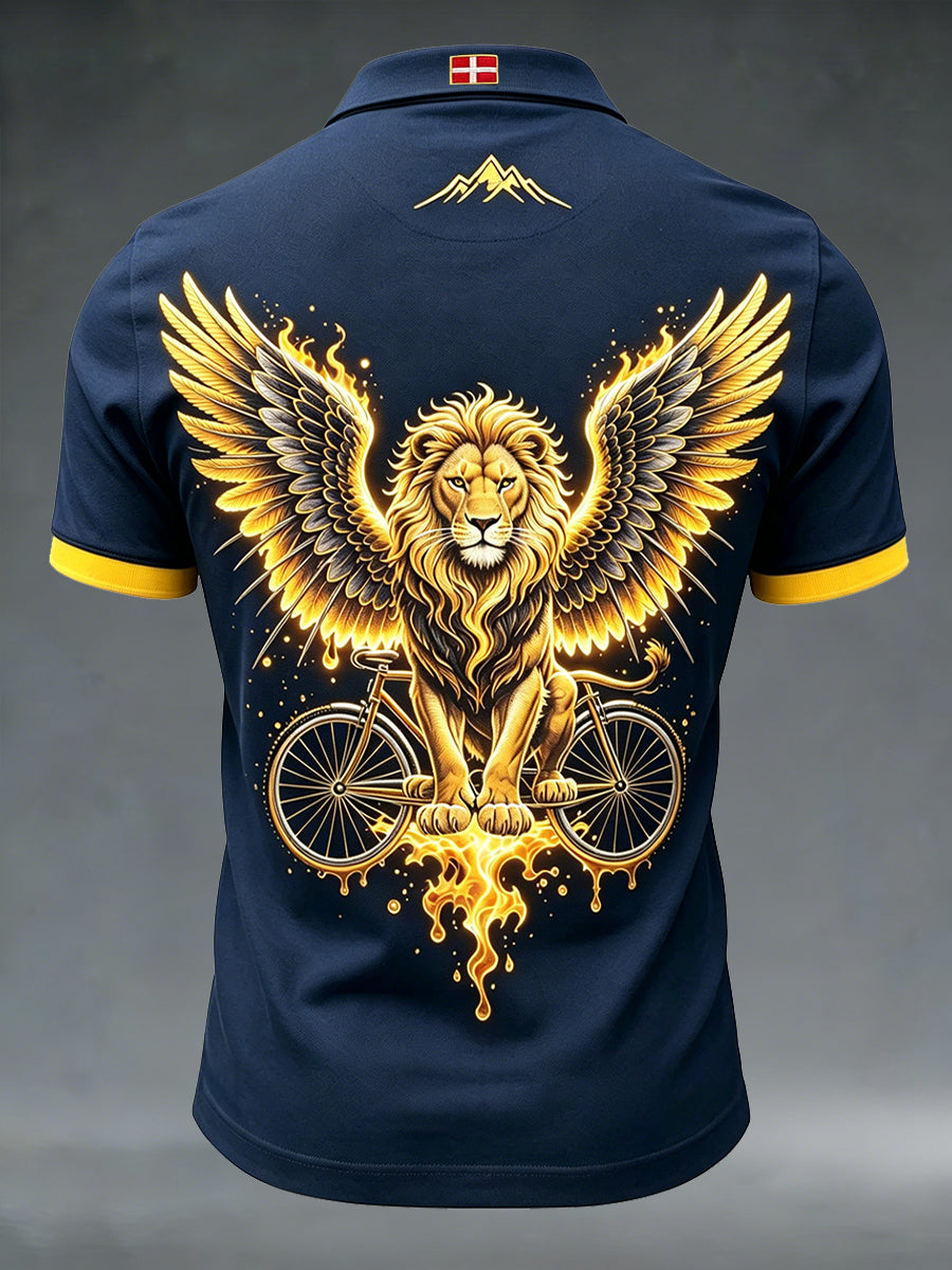 Herrepolo med Tour de France-tema og flammeløveprint
