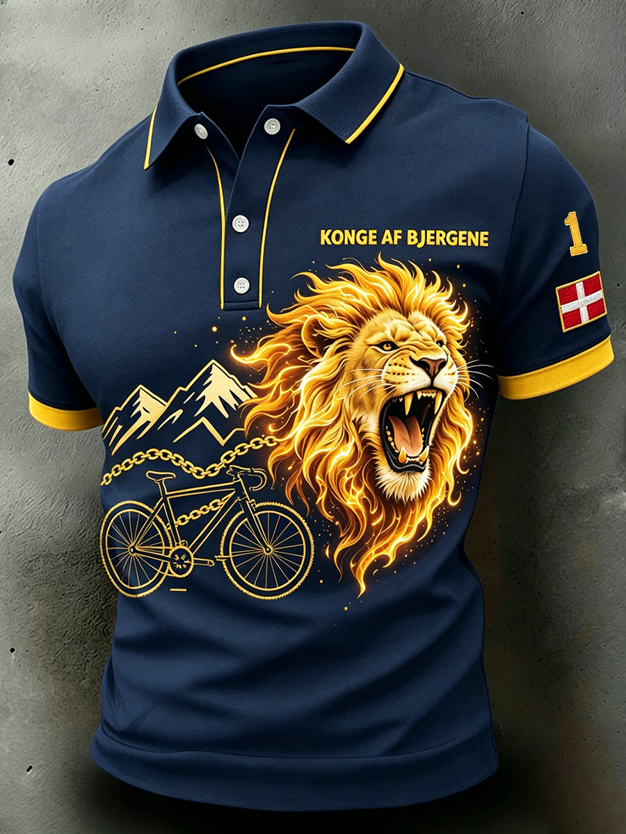 Herrepolo med Tour de France-tema og flammeløveprint