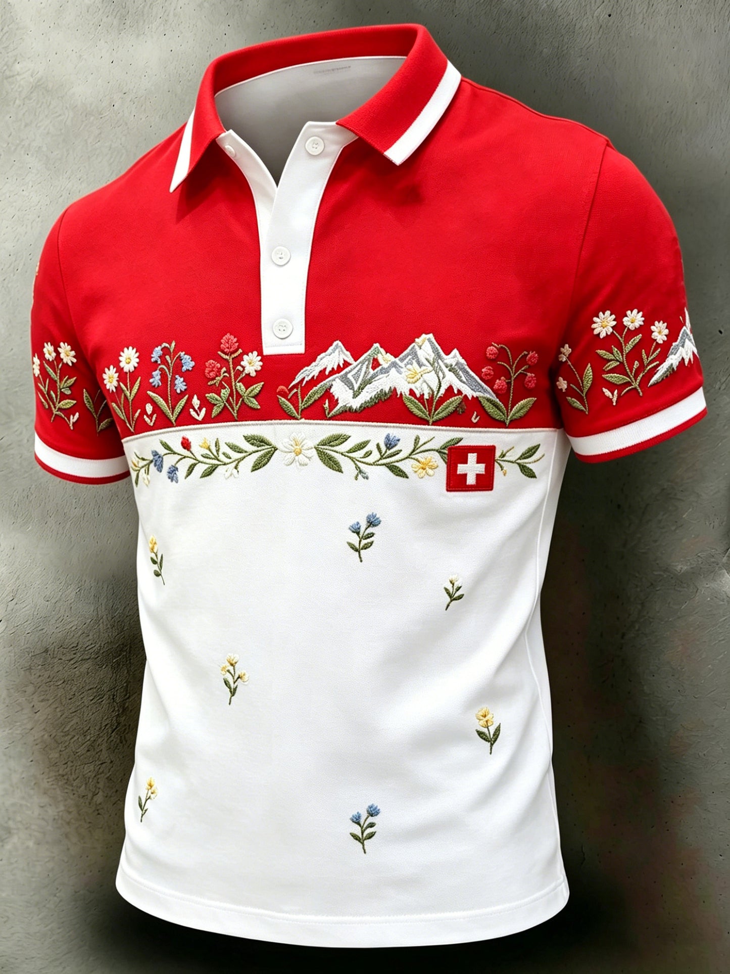 Mænds schweiziske Alper Art Print Short-Sleeve Polo Kortærmen